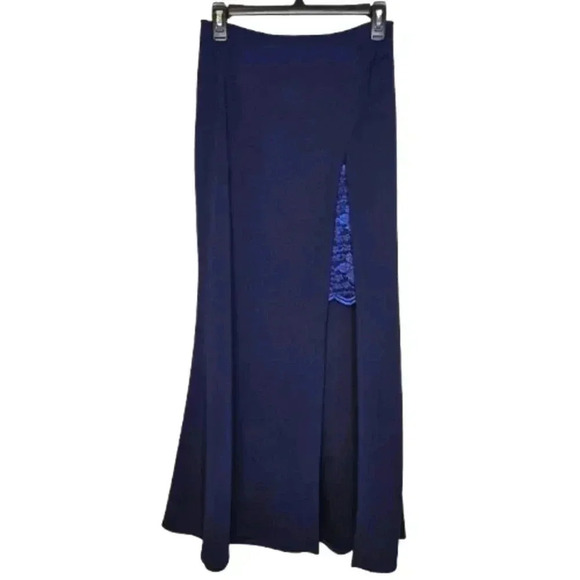 Venus Women's Navy Blue Layered Lined Lace Skirt High Slit Waist Ruched Size 8 - Picture 1 of 9
